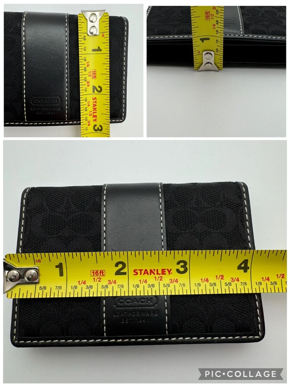 Vintage Coach Black Signature Jacquard Snap ID Card Case White Stitch Y2K Wallet